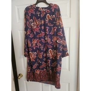 Liz Claiborne Belted Paisley Shirt Dress Womens XLarge Long Sleeve  Blue Red XL